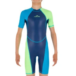 Nabaiji -Nabaiji combinaison de natation garcon shorty 100 kloupi bleu vert 1