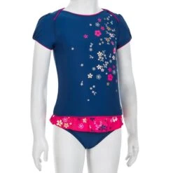 Haut De Maillot De Bain Bébé Fille Tankini Bleu Foncé Imprimé Fleurs -Nabaiji haut de maillot de bain bebe fille tankini bleu fonce imprime fleurs 3