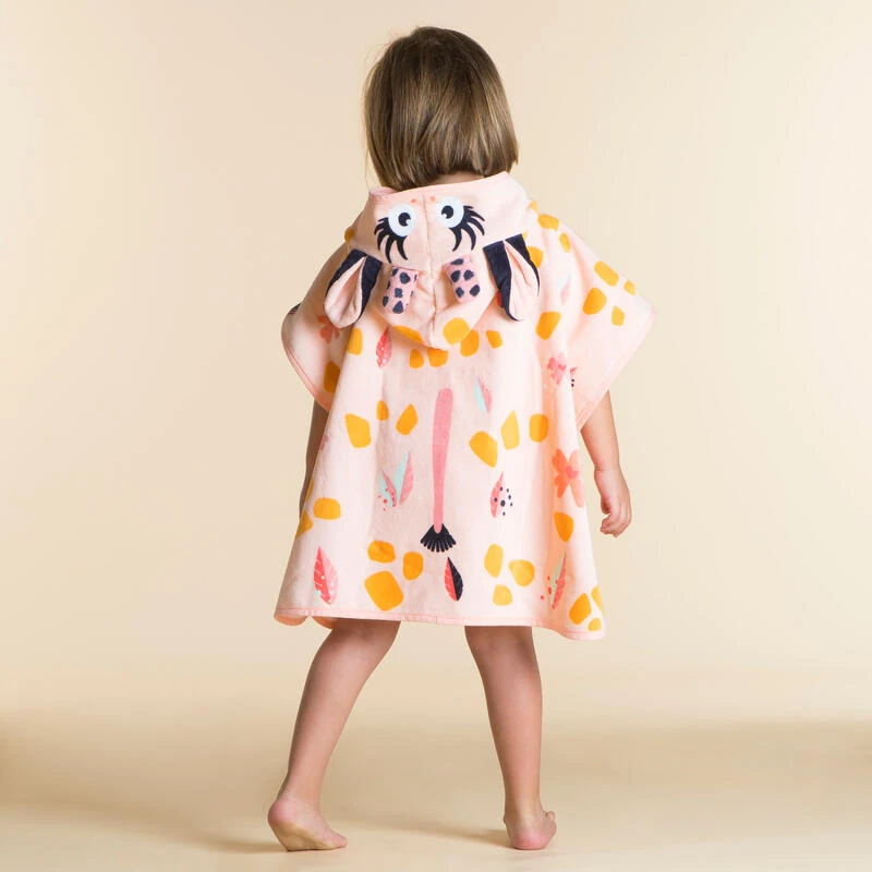 Poncho De Bain Coton Bébé - Girafe Blanc Rose 4 Poncho De Bain Coton Bébé - Girafe Blanc Rose – Image 4